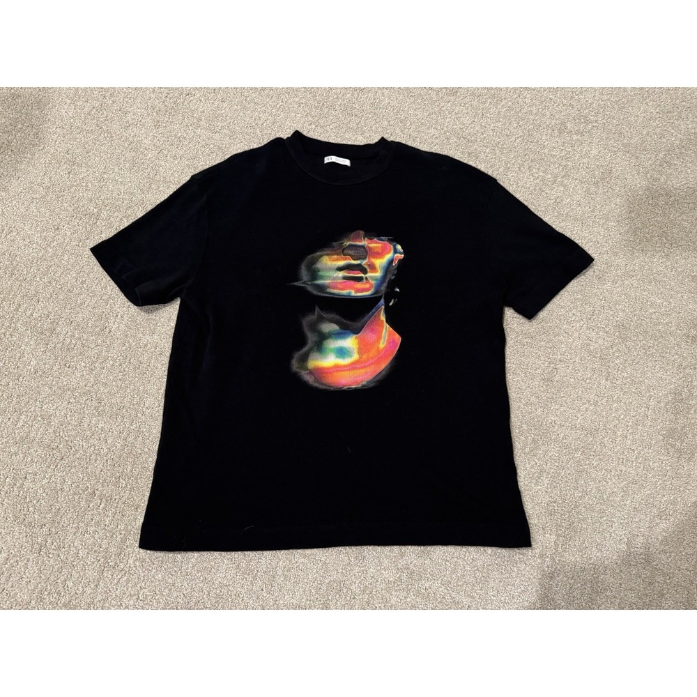 Zara Abstract Printed Knit Tshirt Mens Large Black Short Sleeve Graphic Tee